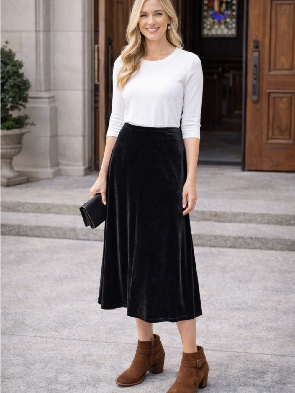 Vintage Black Velour Maxi Skirt | 90s Velvet A-Line Long Skirt Holiday Glam - Picture 2 of 11